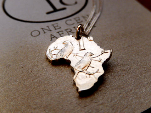 One Cent Africa Pendant in Silver on 45cm Sterling Silver Chain