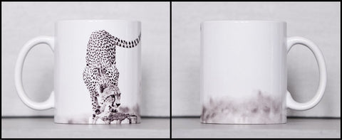 Black and White Custom Printed African Cheetah Hunt Ceramic Coffee Mug