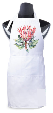 Solid White Apron With Protea Print