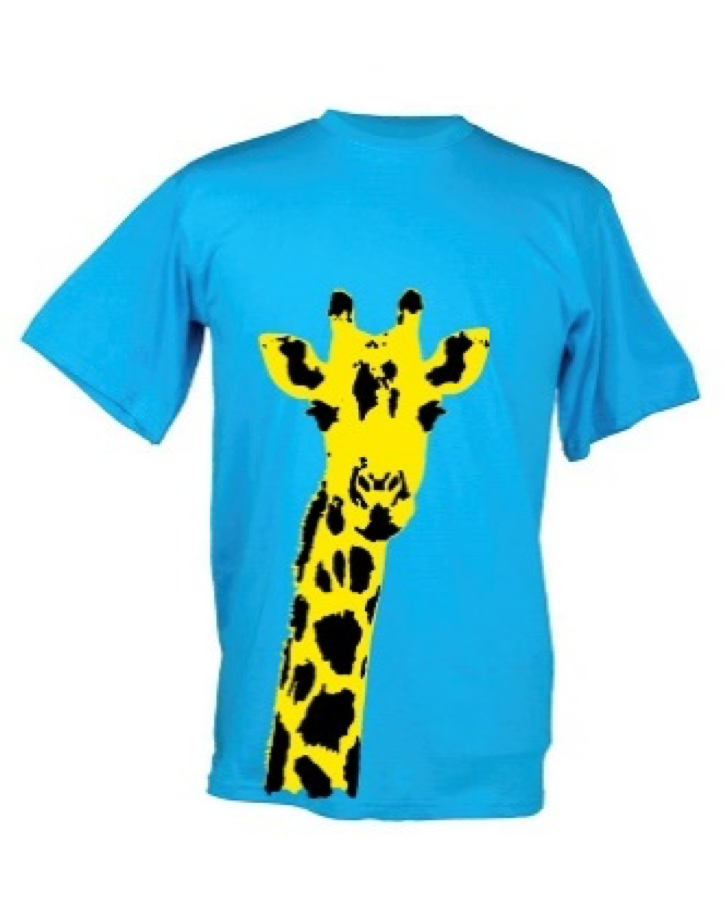 Kids Yellow Giraffe Plain Blue Background T Shirt