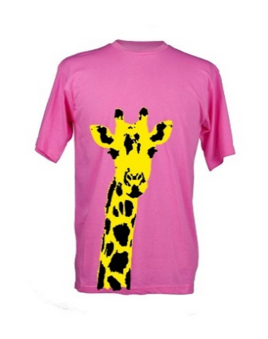Kids Yellow Giraffe Plain Pink Background T Shirt